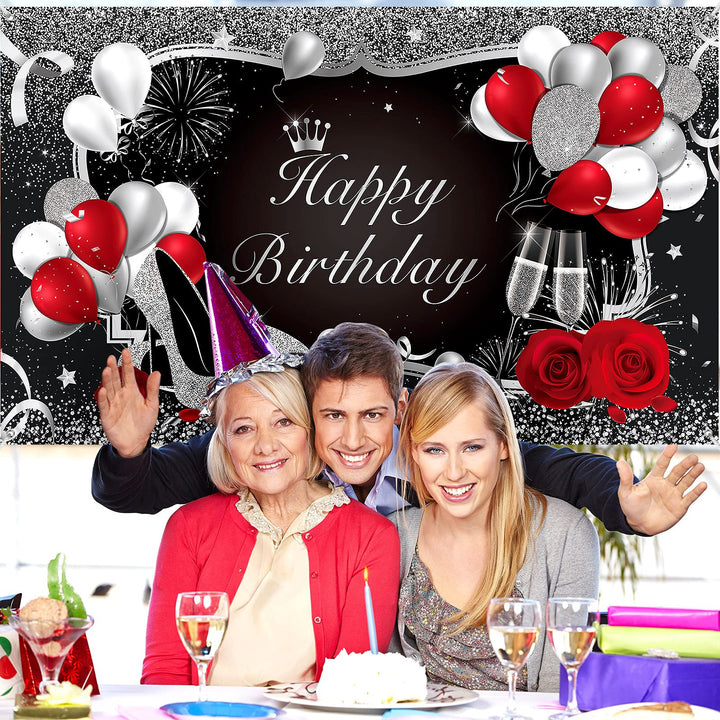 Silver and Black Happy Birthday Backdrop Happy Birthday