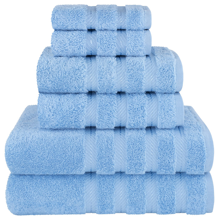 Luxury 6 Piece Towel Set, 2 Bath Towels 2 Hand Towels 2 Washcloths, 100% Cotton Turkish Towels for Bathroom, Sky Blue Towel Sets