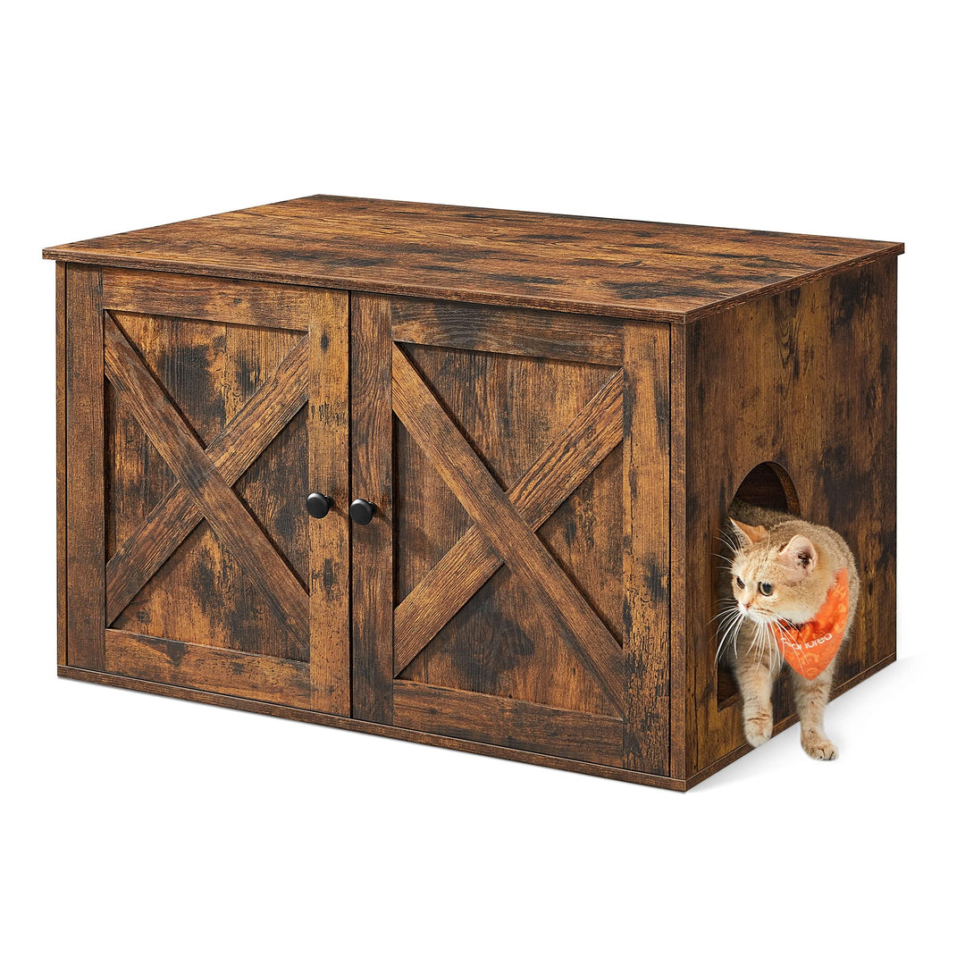 Cat Litter Box Enclosure, Litter Box Furniture Hidden with Removable Divider, Indoor Cat House, End Table, 31.5 x 20.9 x 19.7 Inches, Rustic Brown UPCL002X01