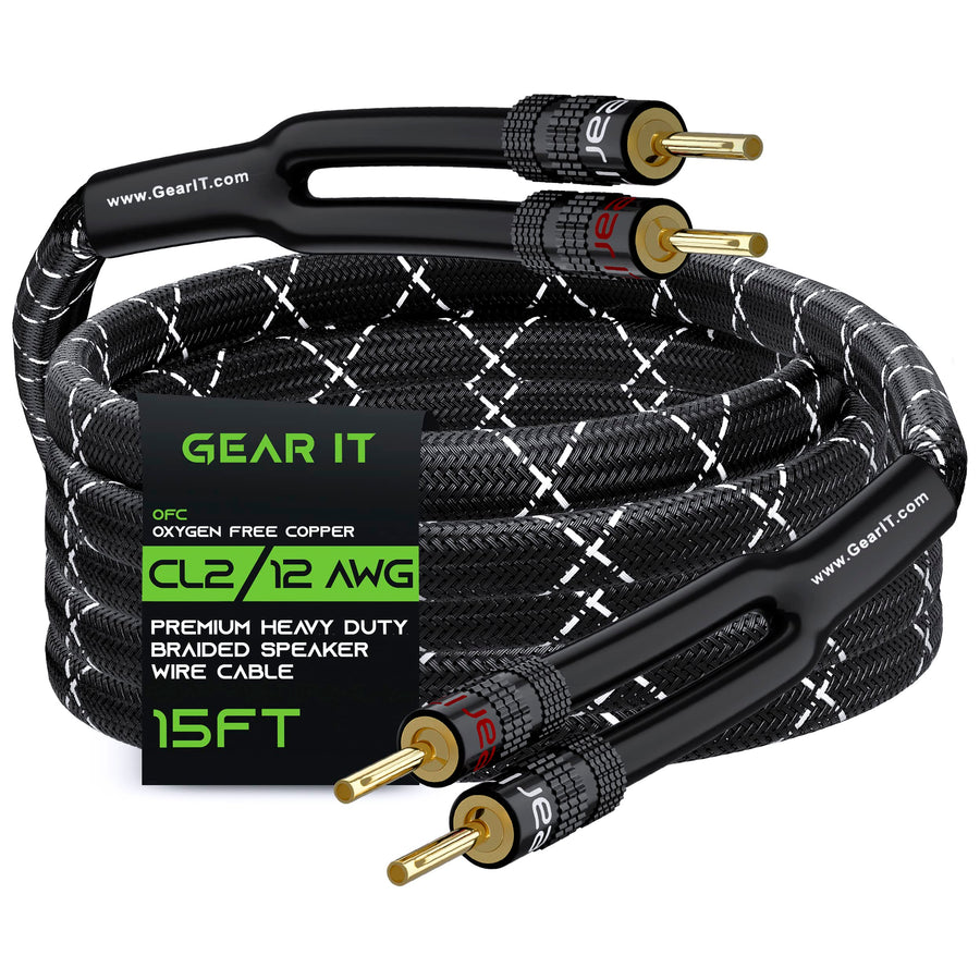 GearIT 12AWG Speaker Cable Wire with Gold-Plated Banana