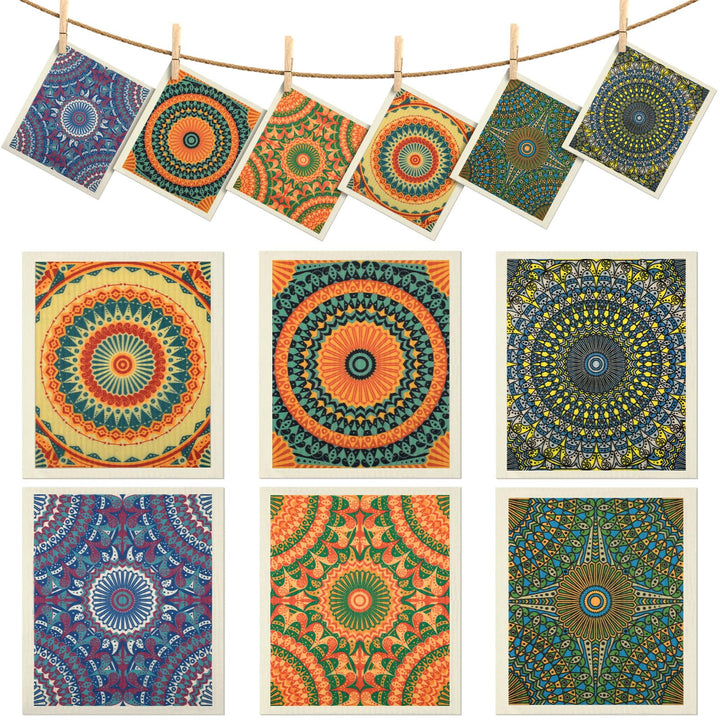 6 Pcs Swedish Kitchen Dish Towels Kitchen Dish Cloth Absorbent Quick Drying Kitchen Cloths Reusable Dishcloth Small Cleaning Cloth Rag for Kitchen Counter (Rustic Patterns)