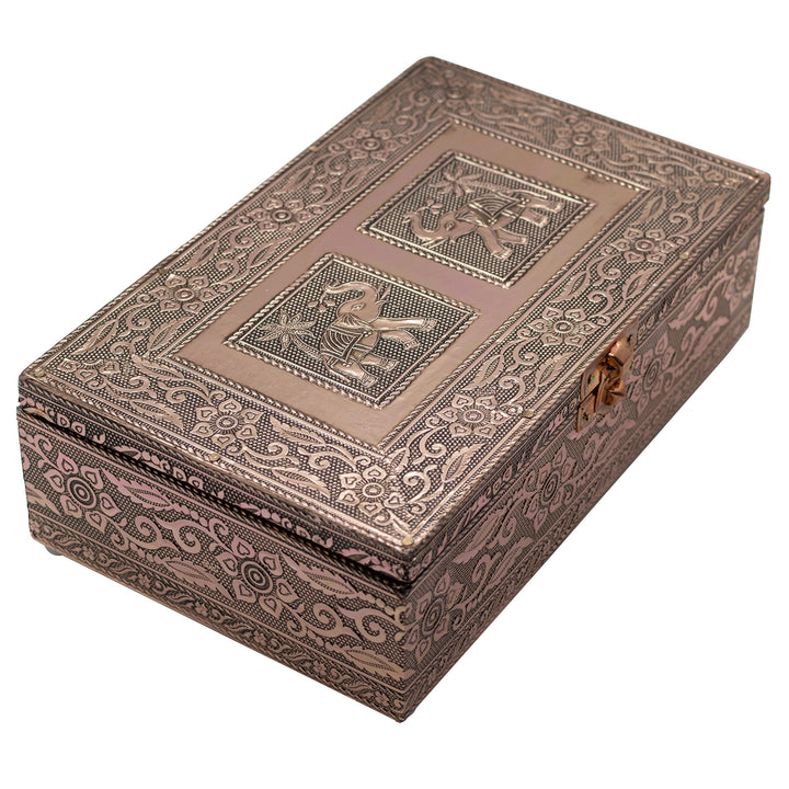 Copper-Tone Metal Gift and Jewelry Box | Beautiful Floral and Elephant Design | Great Gift for Bridesmaids, First Communion, or Graduation | Hold Jewelry, Photos, Trinkets, or Makeup