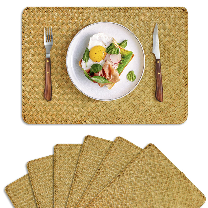 6pcs Seagrass Place Mats 17 x 12 Wicker Rattan Woven Placemats for Dining Table and Kitchen Table Placemats Indoor Home Boho Decor (Set of 6)