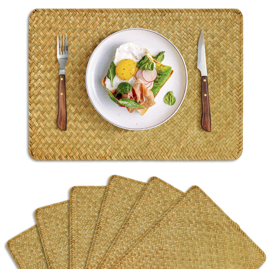 6pcs Seagrass Place Mats 17 x 12 Wicker Rattan Woven Placemats for Dining Table and Kitchen Table Placemats Indoor Home Boho Decor (Set of 6)