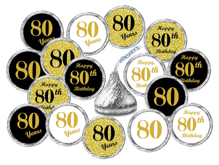 80th Birthday Kisses Stickers, (Set of 324) Chocolate Drops Labels Stickers for 80th Birthday, Hershey&#39;s Kisses Party Favors Decor, 9 Designs (36 Stickers of Each)