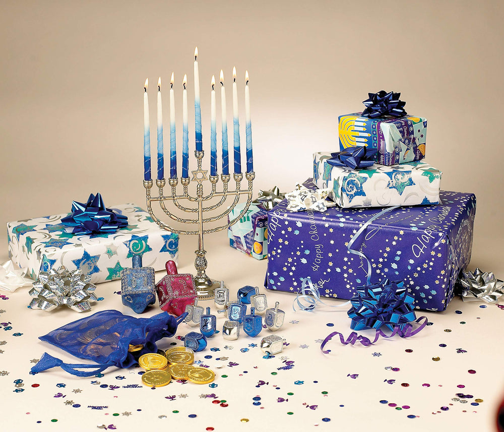 Hanukkah Silver Menorah - Modern & Polished Chanukah Menorah Jewish Holiday Party Favors Decorations Judaica Festival of Lights