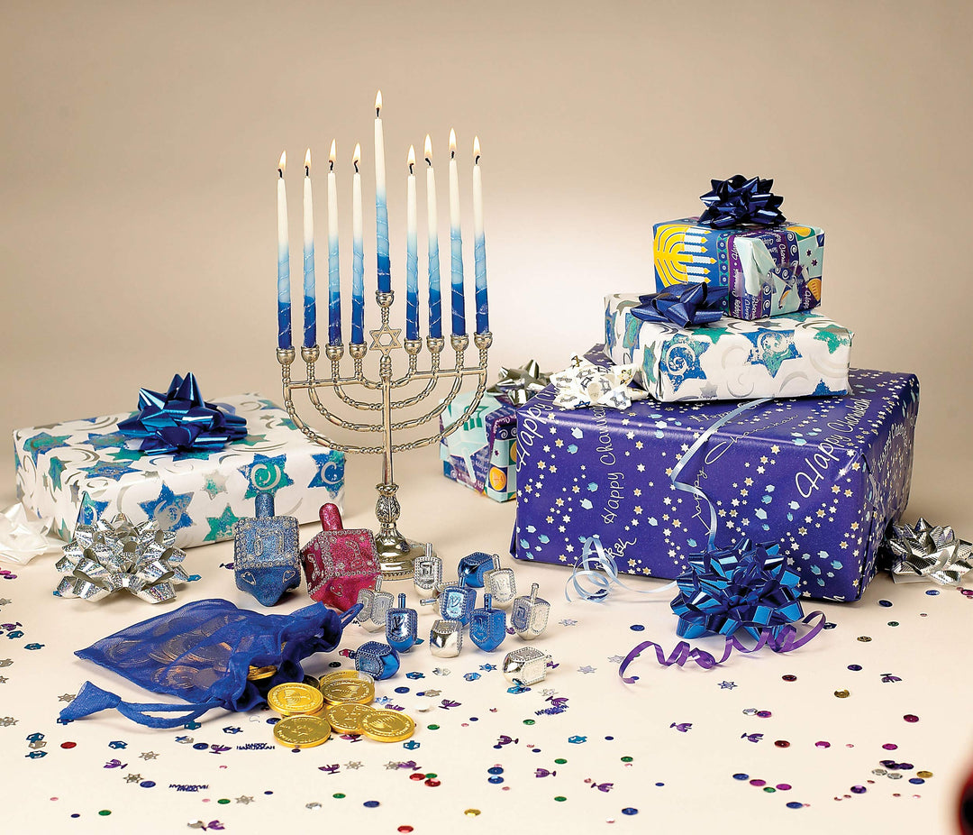 Hanukkah Silver Menorah - Modern &amp; Polished Chanukah Menorah Jewish Holiday Party Favors Decorations Judaica Festival of Lights