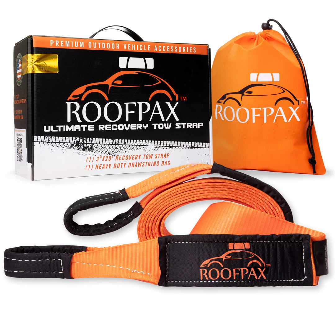 Tow Strap | 3 x 20 ft. Off Road Recovery Rope | 30,180 lb Break Strength Capacity | Heavy Duty Winch Strap with Triple Reinforced End Loops | Essential Recovery Kit for Getting Unstuck