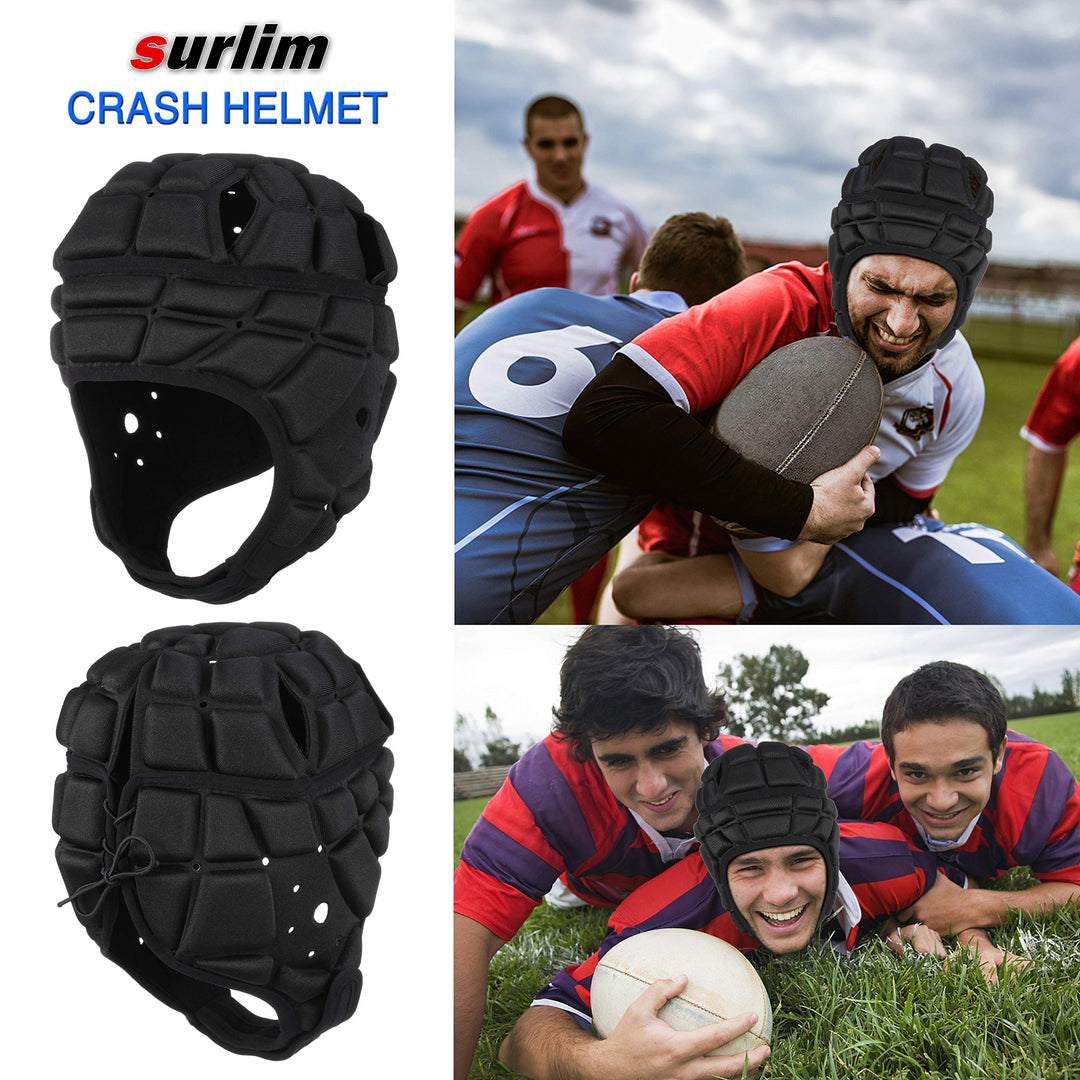 Rugby Soft Helmet Soccer Headgear Scrum Cap 7v7 Flag Football Headguard for Adult X-Large (Black)