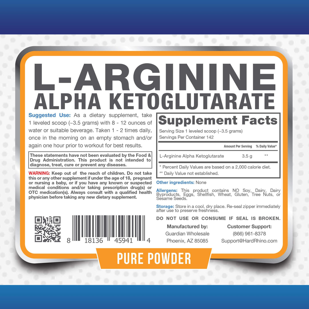 HR Supplements L-Arginine Alpha Ketoglutarate (AAKG) Powder, 500 Grams (1.1 Lbs), Unflavored, Lab-Tested, Scoop Included
