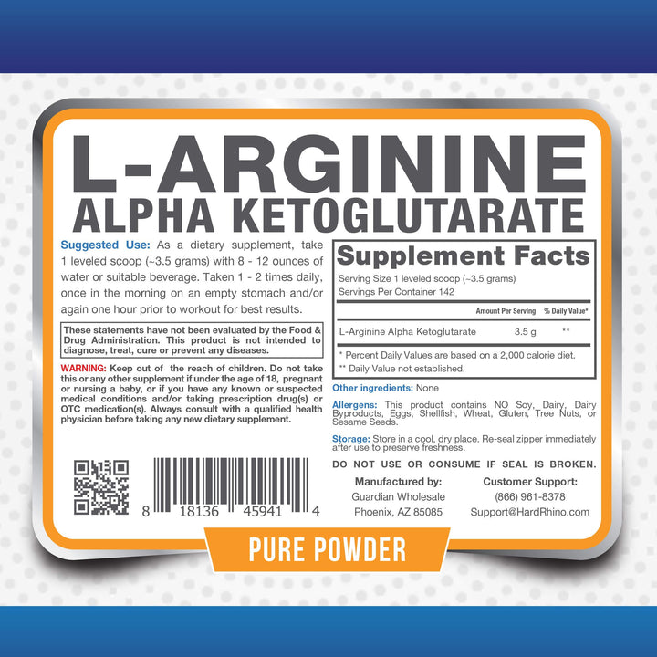 HR Supplements L-Arginine Alpha Ketoglutarate (AAKG) Powder, 500 Grams (1.1 Lbs), Unflavored, Lab-Tested, Scoop Included