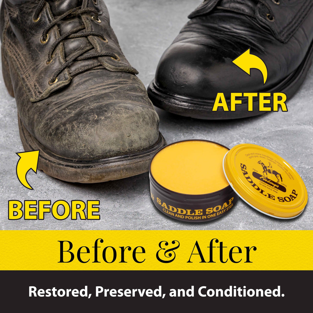 Fiebing&#39;s Yellow Saddle Soap for Leather (12 oz Tin) - Leather Cleaner &amp; Conditioner to Soften, Protect &amp; Restore Leathercraft - Leather Soap for Car Seat, Couch, Shoe, Purse, Boot, Bag, &amp; Saddles