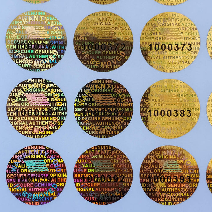 Golden Color 14 MM (0.53 inch) Round with Serial Number Hologram Labels Tamper Evident Stickers Security Void Seals Labels - Brand (500)