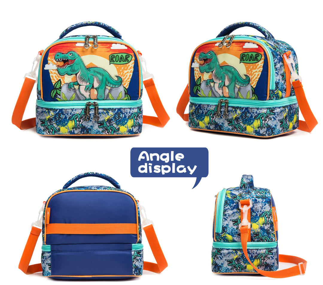 Kids Lunch Bag Insulated Bento Cooler Bag Two compartments Cooler for Boys and Girls with Adjustable Strap Travel Lunch Tote