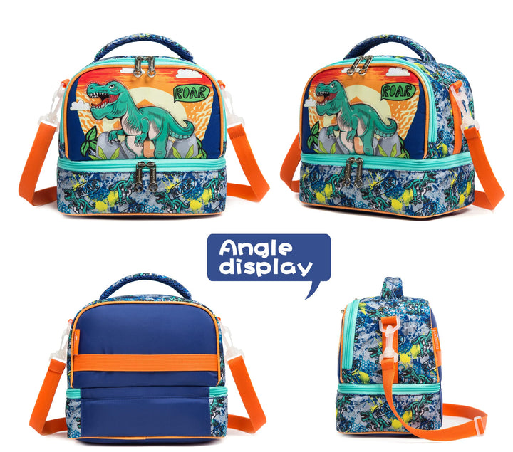 Kids Lunch Bag Insulated Bento Cooler Bag Two compartments Cooler for Boys and Girls with Adjustable Strap Travel Lunch Tote