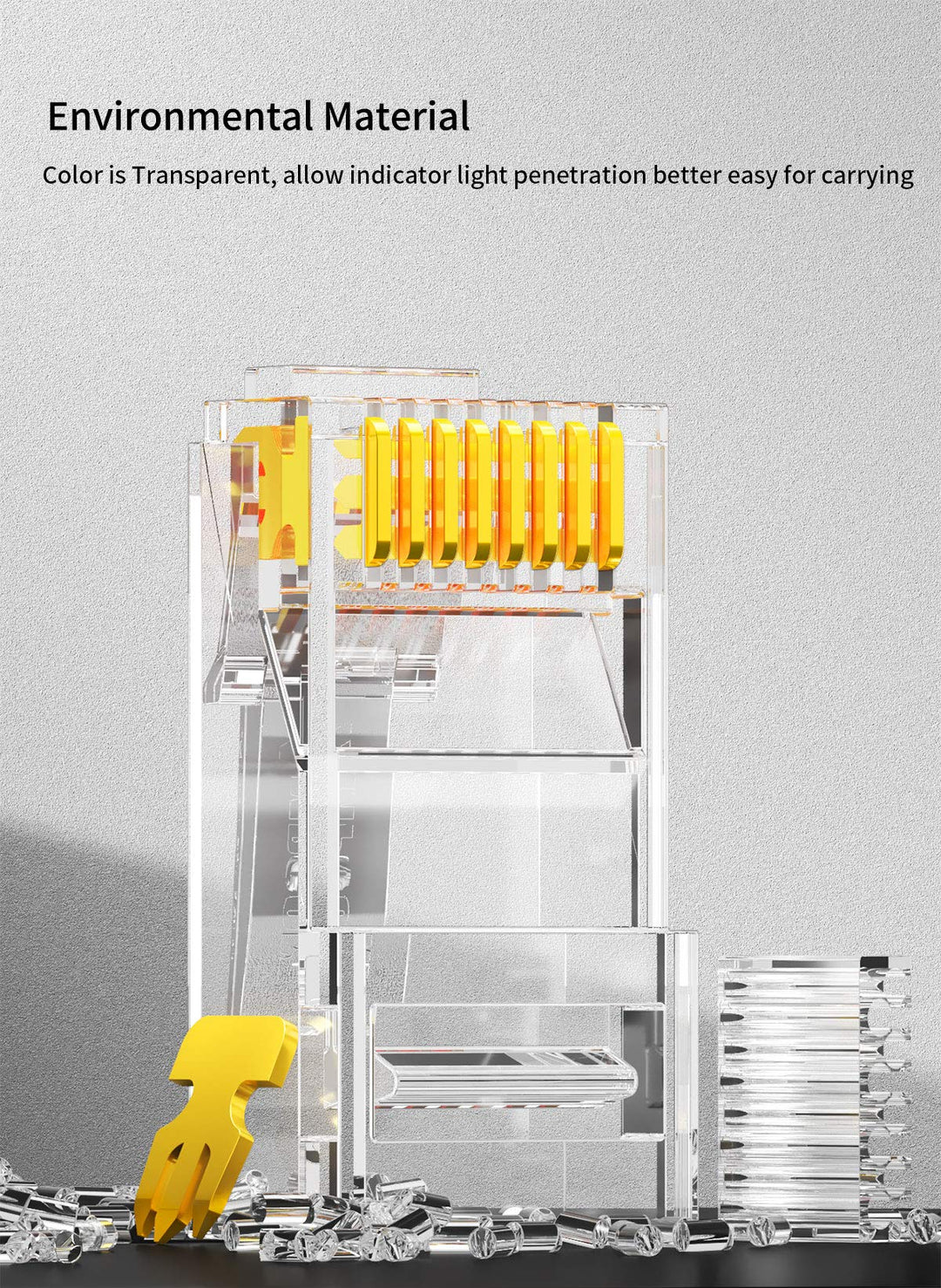 RJ45 Connectors, Standard Modular Plugs, UTP Gold-Plated 2 Pieces Suit CAT6 RJ45 8P8C Crimp End for Ethernet Cable, Support POE/POE+ / POE++, 100/Pack