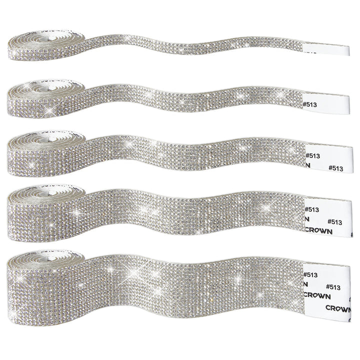 5 Rolls Self Adhesive Bling Wrap Crystal Rhinestone Strips Diamond Ribbon,Rhinestones for Crafts,Diamond Stickers Silver Rhinestone Ribbon Use for Decoration (Silver/5 Sizes/Total 5Yards)