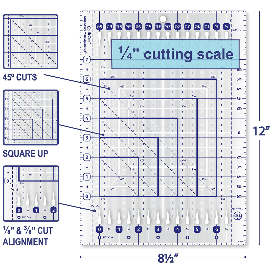 QuiltCut Strip Savvy Mini Square Up Slotted Quilting Ru