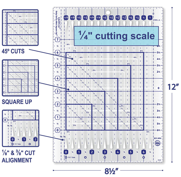 QuiltCut Strip Savvy Mini Square Up Slotted Quilting Ru