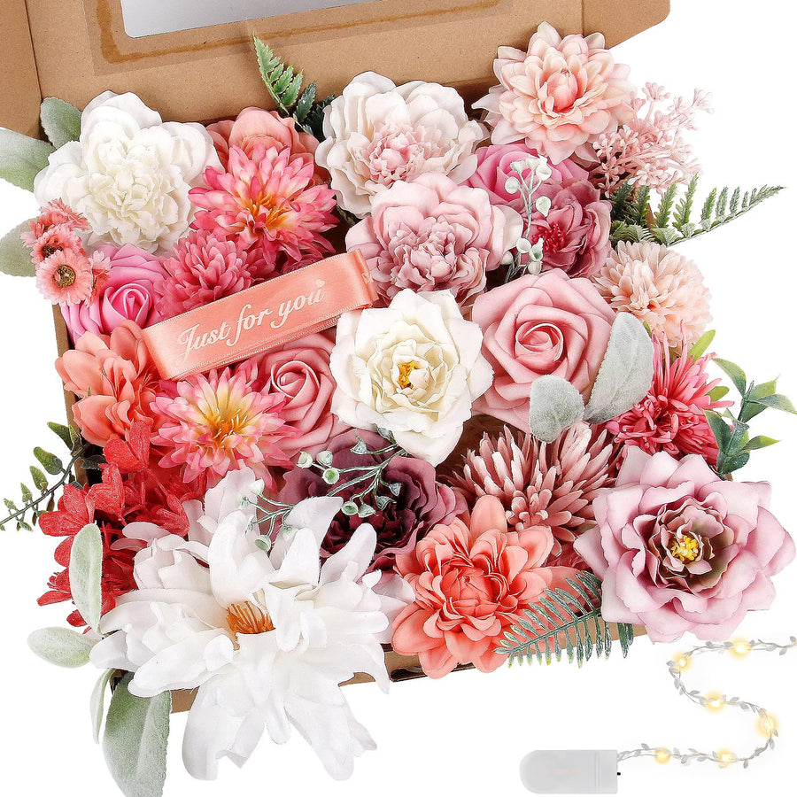 Artificial Rose Flowers Combo Fake Silk Flowers Foam Roses, White Pink Flower for Wedding Decor, Baby Shower, Bridal Shower, Bouquet, Centerpieces Floral Arrangements Tables Home Decorations