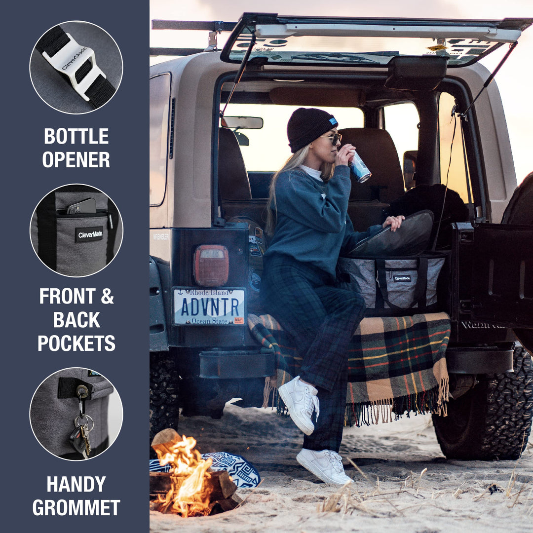 Collapsible Cooler Bag, 50 Can Beach &amp; Travel Car Cooler, Folding Soft Cooler, Shoulder Strap, Bottle Opener, Great Car Coolers for Travel, Leak Proof Cooler Bag [Charcoal/Black]