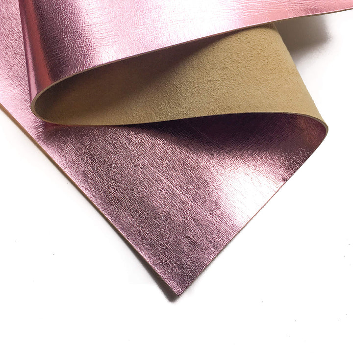 Real Rose Quartz Metallic Leather: Genuine Shiny Leather Material for Sewing, Crafting and Jewelry Making (Rose Quartz, 10x10In/ 25x25cm)