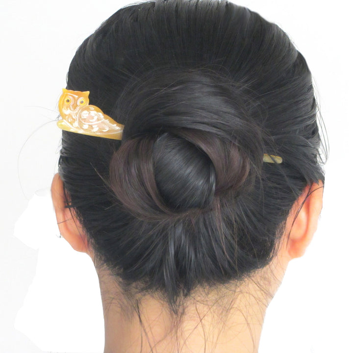 Translucent Owl Buffalo Horn Left Hand Hair Stick, Hairstick, Hair Pin, Hairpin, Hair Accessories, Handmade 6.10
