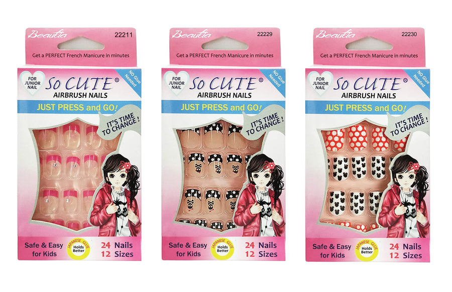 3pack So Cute Pre-Glued Junior Nail