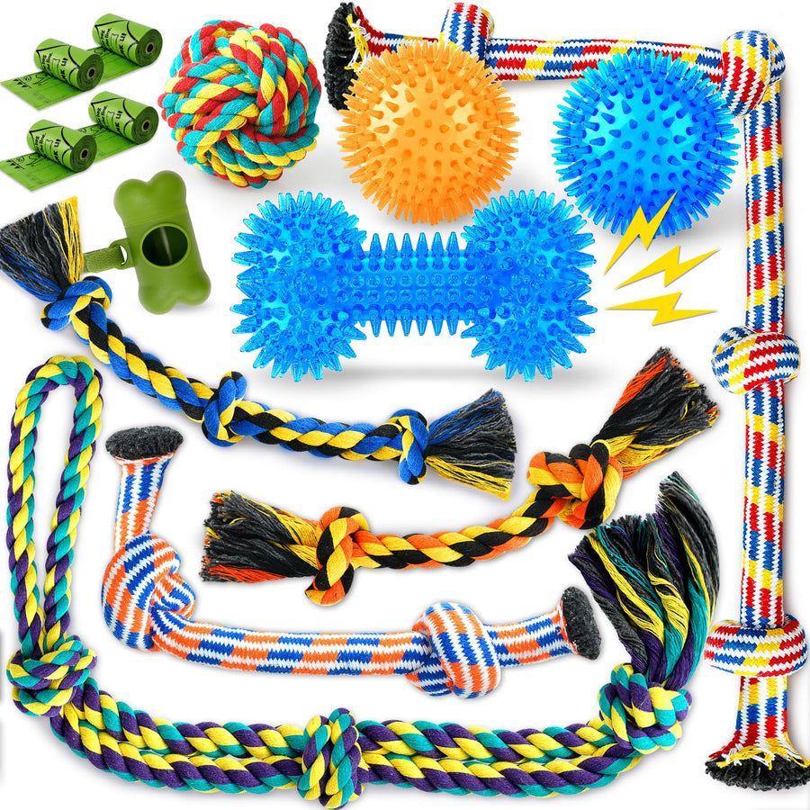Luxury Tough Dogs Toys for 5-50lbs Dogs -14 Pack Valued Dog Toys for Small,Medium Breed & Large Breed with Interactive Rope Toys,Squeaky Chew Toys for Teething