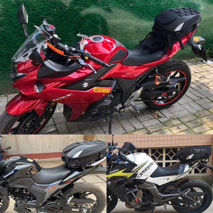 Motorcycle Tail Bag, Seat Bag, Dual Use Motorcycle Waterproof Helmet Bag for Motorbike - with One Extra Motorcycle Cargo Net