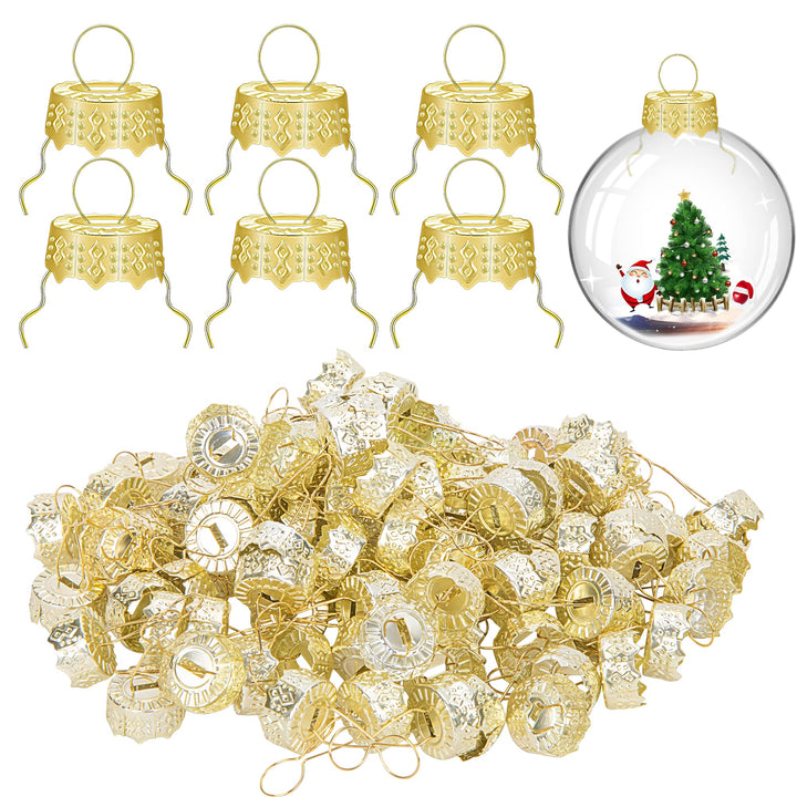100 Pieces Round Christmas Ornament Caps, Gold Removable Metal Hangers Caps,Christmas Replacement Ornament Cap for Christmas Porcelain, Ceramic or Glass DIY Decor (Gold-1/2inch)