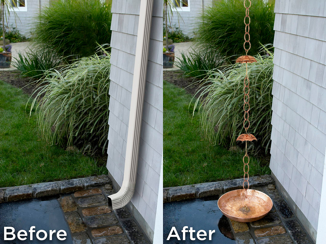 486P-8 Rain Chain, 8-1/2 Feet Long, Extra Large Umbrellas, 100% Pure Copper