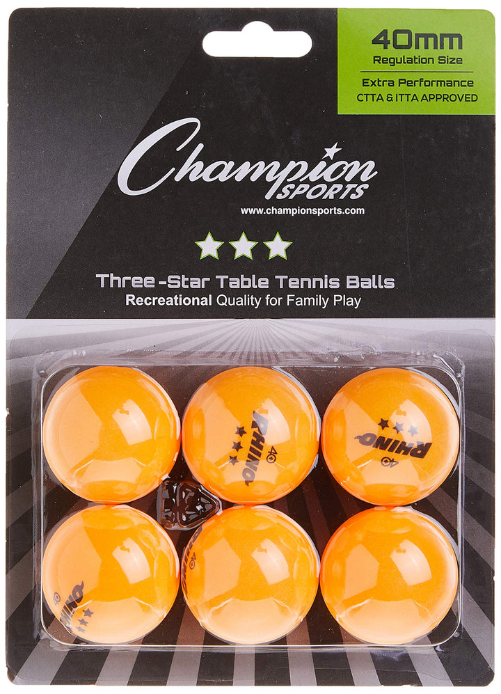 3 Star Table Tennis Ball Pack, Tournament Size - Orange Ping Pong Balls, Set of 6, with 40mm Seamless Design - Professional Table Tennis Equipment, Accessories - CTTA and ITTA Approved