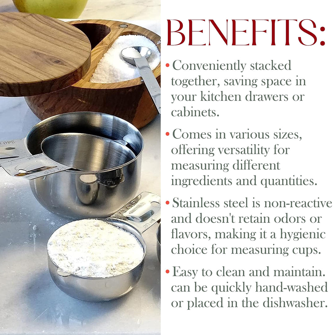 One Piece Stainless Steel - Nesting measuring cups for Kitchen for Bakers, Dry - Ml &amp; Oz measuring cup for Liquid, Metal, Set of 6