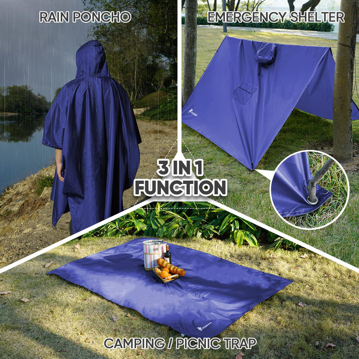 PTEROMY Hooded Rain Poncho for Adult with Pocket, Water