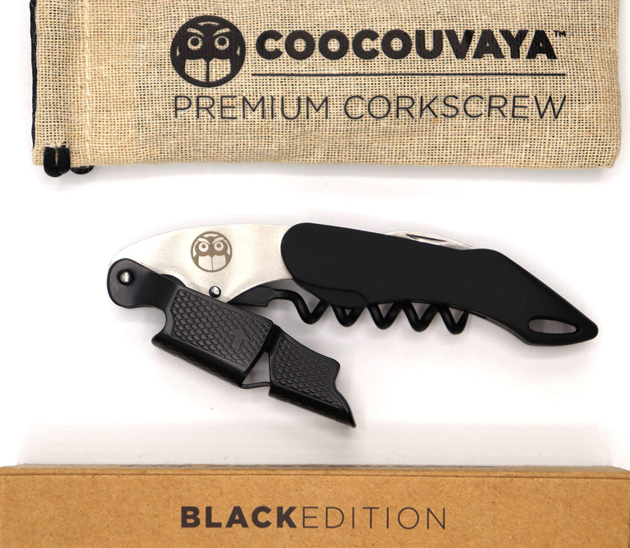 Wise Products Premium Professional Corkscrew Wine Bottle Opener Black Edition for Wine Lovers, Sommeliers, Waiters and Bartenders Eco friendly pouch and packaging.(1 PACK)