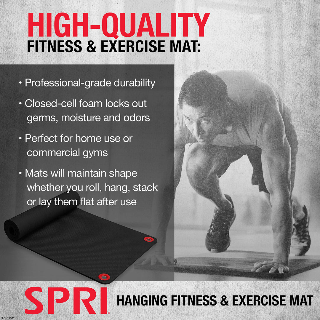 Hanging Exercise Mat, Fitness &amp; Yoga Mat for Group Fitness Classes, Commercial Grade Quality with Reinforced Holes, 56L x 23W x 5/8 Thick