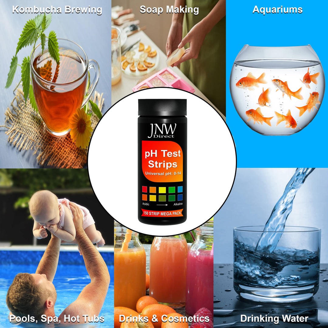 Universal pH Test Strips (0-14) - pH Tester Strips Kit with e-Book - 150 Quick and Easy pH Testing Strips - Ultimate pH Balance Test Strips Kit - 150 Strips