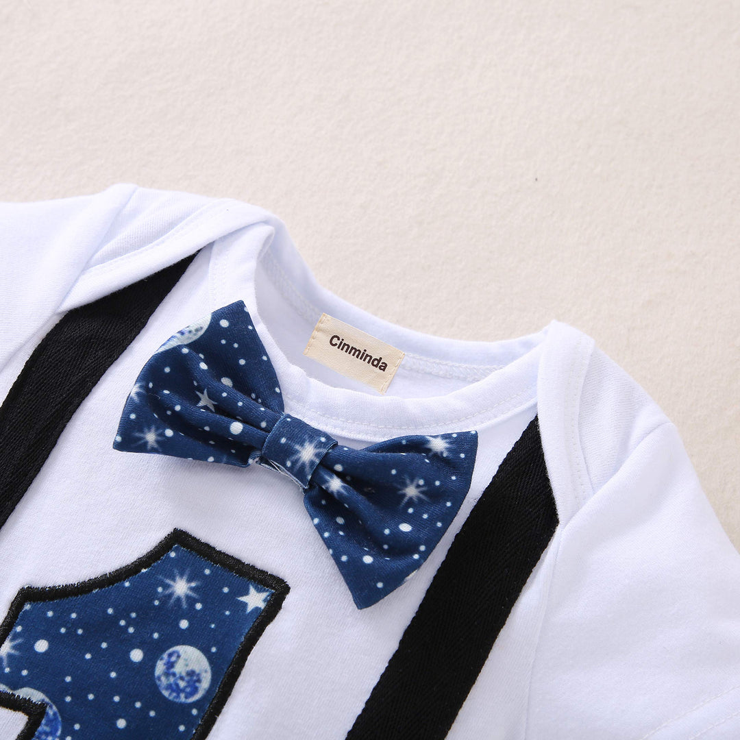 Baby Clothes 1st Birthday Outfits Short Long Sleeve Romper Pants Suspenders Strap Outfits Toddler Boy First Sets Blue