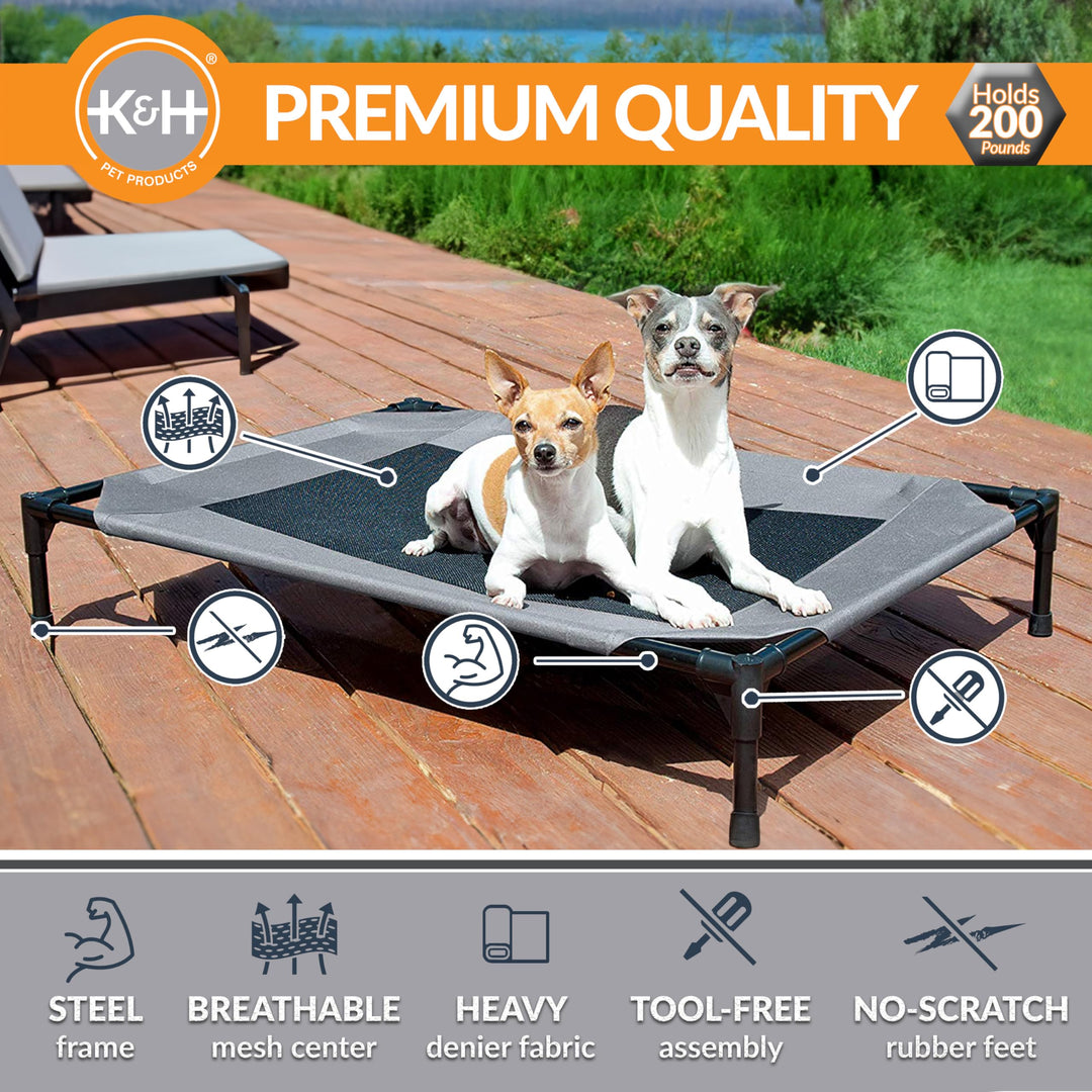 K&amp;H Pet Products Outdoor Elevated Dog Cot, Breathable Cooling Elevated Cot Hammock Pet Bed for Large Dogs, Washable Mesh Cover, Raised Metal Frame, Collapsible, Portable - Large 42 X 30in Gray
