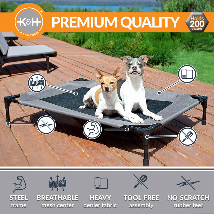 K&amp;H Pet Products Outdoor Elevated Dog Cot, Breathable Cooling Elevated Cot Hammock Pet Bed for Large Dogs, Washable Mesh Cover, Raised Metal Frame, Collapsible, Portable - Large 42 X 30in Gray
