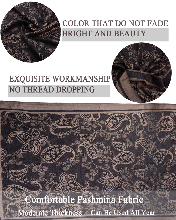 Women&#39;s Pashmina Shawl Paisley Pattern Scarf Tassels Wrap Colorful Ethnic (2021-Cream)