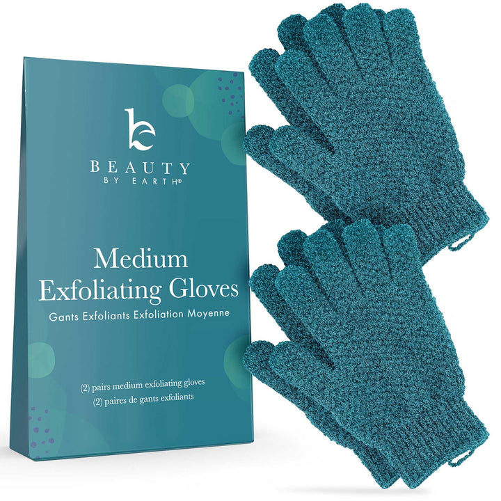 Exfoliating Glove (4 Pcs, 2 Pairs) - Medium Exfoliate Glove for Dead Skin Bath Exfoliating Gloves for Shower Spa Massage Body Scrub - Shower Gloves Exfoliating for Women &amp; Men
