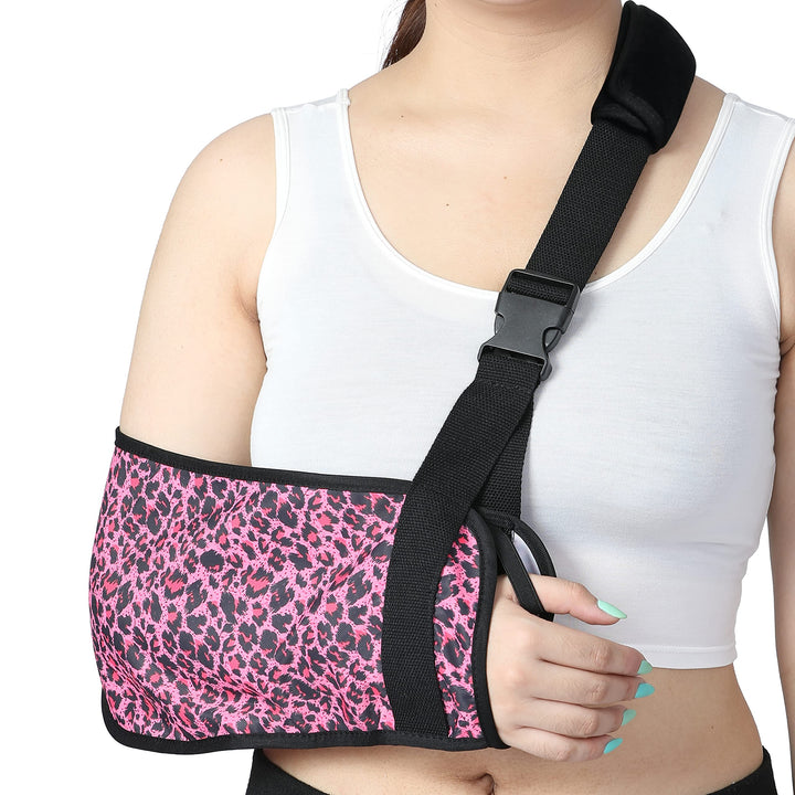 Ledhlth Leopard Women Arm Sling for Shoulder Elbow Wrist Injury Teenagers Adults Shlouder Brace Support Immobilizer for Broken Arm (Red Leopard print, Adults L)