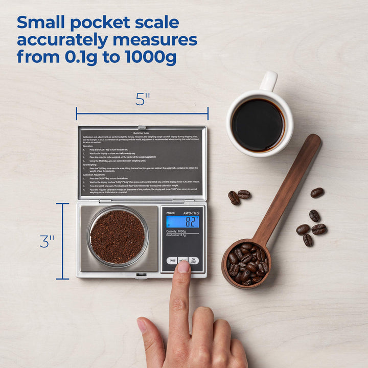 American Weigh Scales Series Digital Pocket Weight Scale, Lightweight, Accurate Measurement 1kg x 0.1g, (Silver), AWS-1KG-SIL