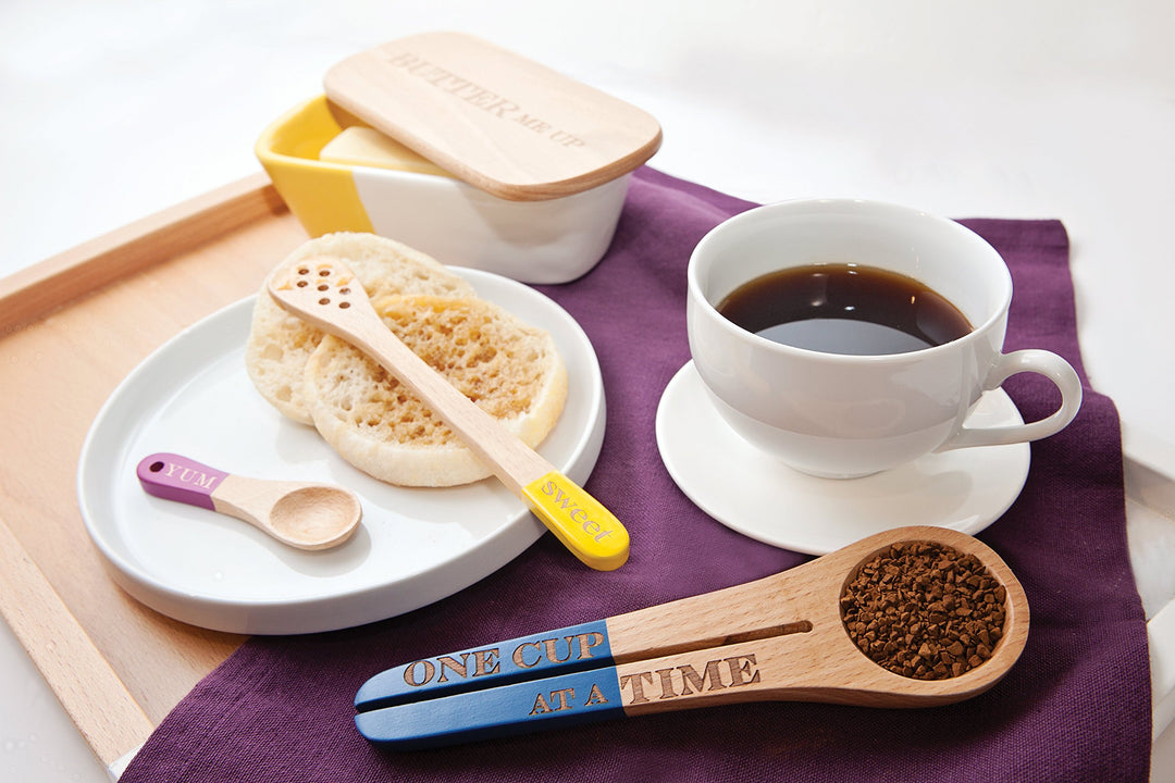 Laser Etched Vivid Beechwood &amp; Stoneware Butter Dish with Lid Butter Me Up Solid Wooden Lid Butter Holder Fun &amp; Functional Kitchen Supplies