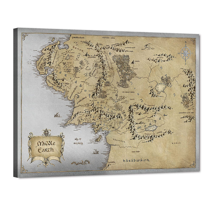 Middle Earth Map Canvas Wall Art Movie Map HD Print - Retro Middle Earth Map Canvas Painting for Home Wall Decor, Vintage Map of Middle Earth Poster Framed Artwork for Room Decor (18 Hx24 W)