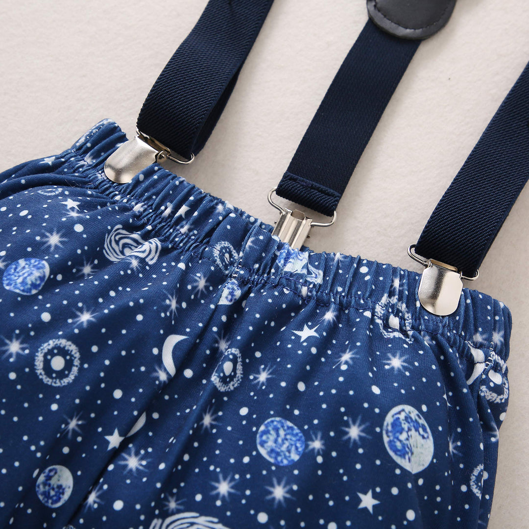 Baby Clothes 1st Birthday Outfits Short Long Sleeve Romper Pants Suspenders Strap Outfits Toddler Boy First Sets Blue