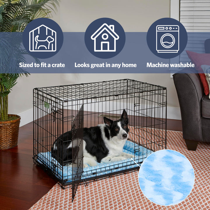 24L-Inch Blue Dog Bed or Cat Bed w/Comfortable Bolster | Ideal for Small Dog Breeds &amp; Fits a 24-Inch Dog Crate | Easy Maintenance Machine Wash &amp; Dry | 1-Year Warranty