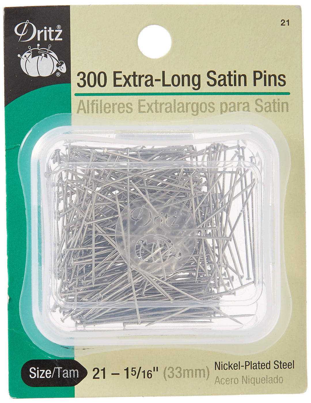 Dritz 21 Satin Pins, Extra Long, 1-5/16-Inch (300-Count